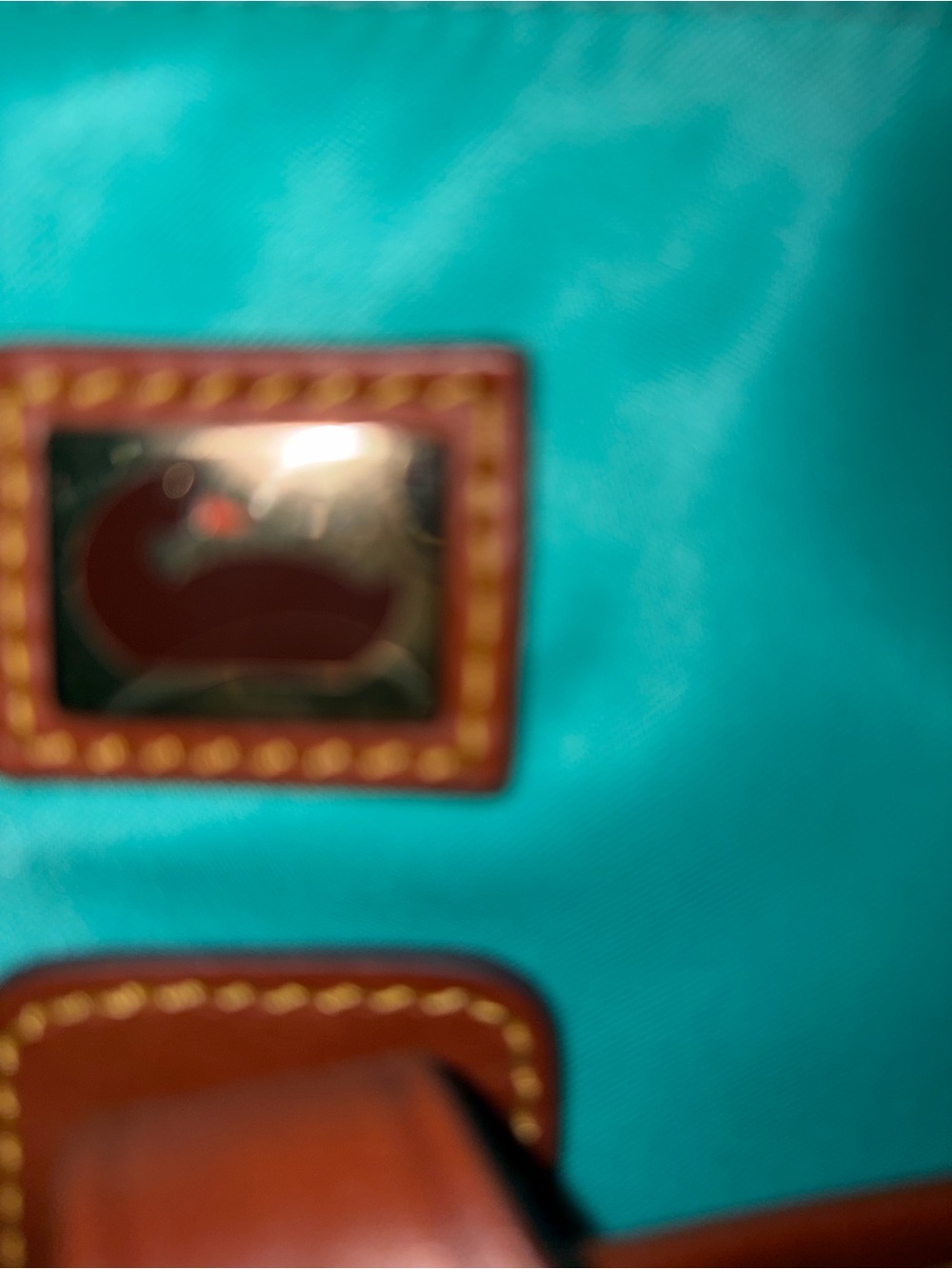 Dooney & Bourke Turquoise Nylon Tote with Brown Leather Trim - Picture 2 of 9